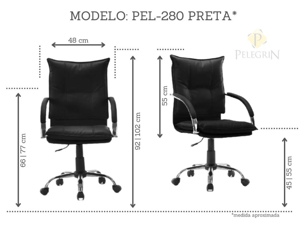 Cadeira Diretor em Couro PU Preta Pelegrin PEL-280