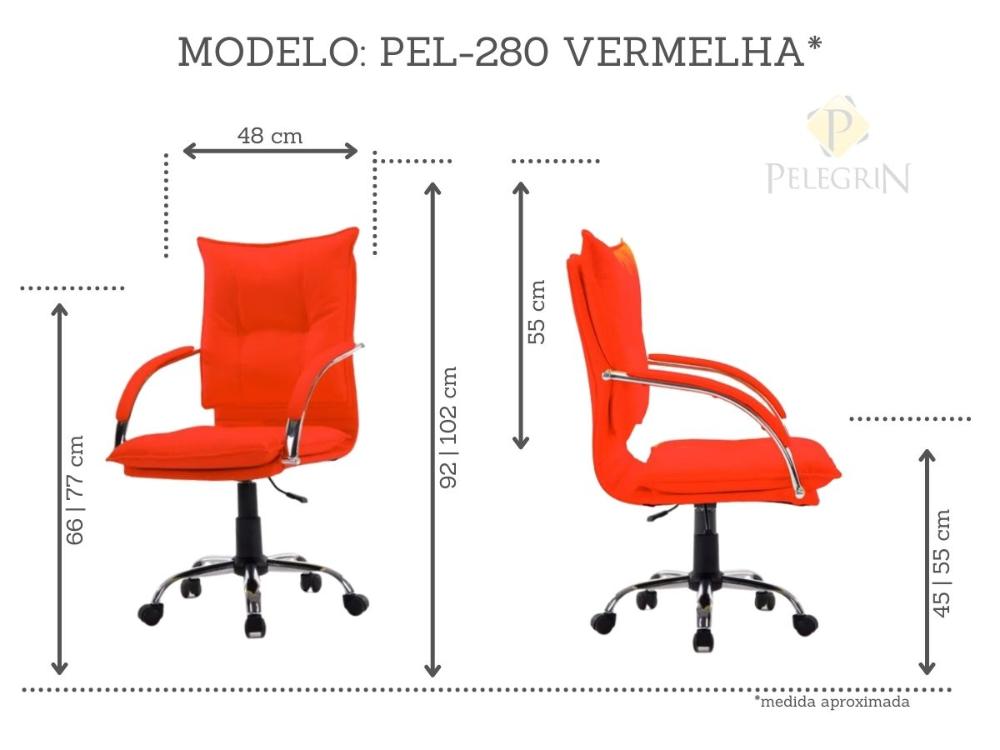 Cadeira Diretor em Couro PU Vermelha Pelegrin PEL-280