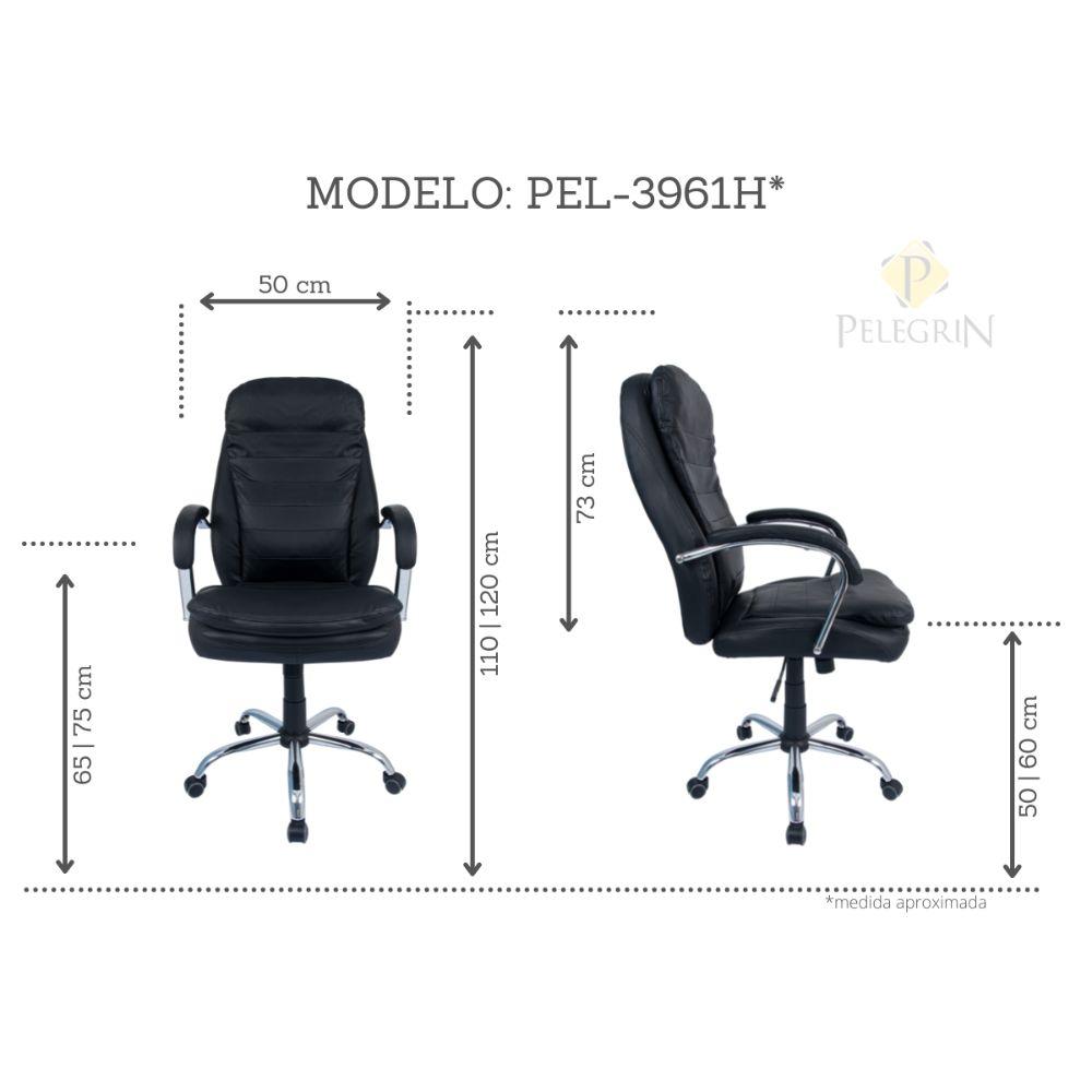 Cadeira Escritório Presidente Pelegrin PEL-3961H Couro PU Preta