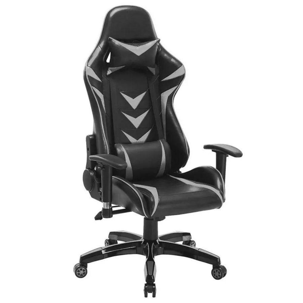 Cadeira Gamer Pelegrin em Couro PU Reclinável PEL-3003 Preta e Cinza