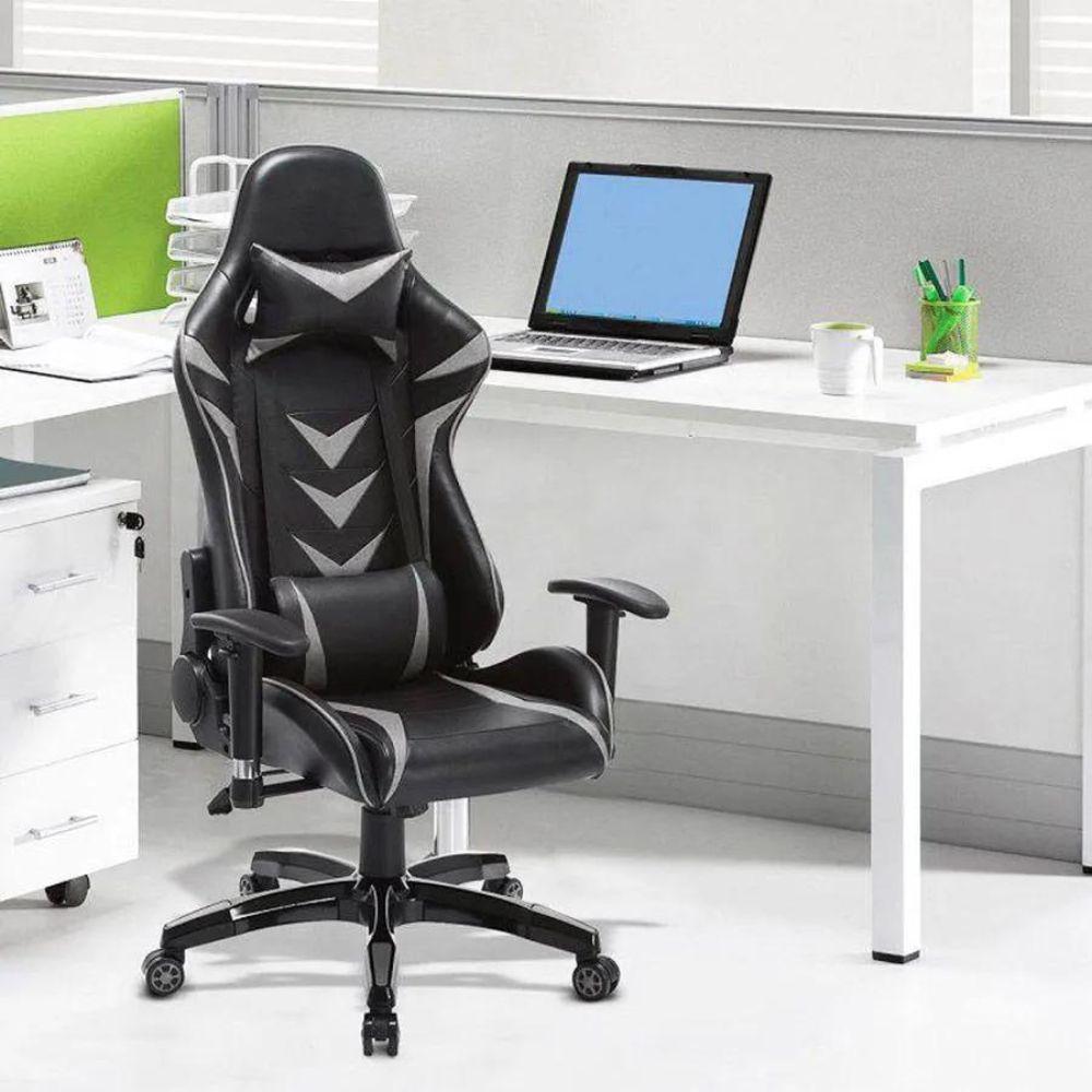 Cadeira Gamer Pelegrin em Couro PU Reclinável PEL-3003 Preta e Cinza