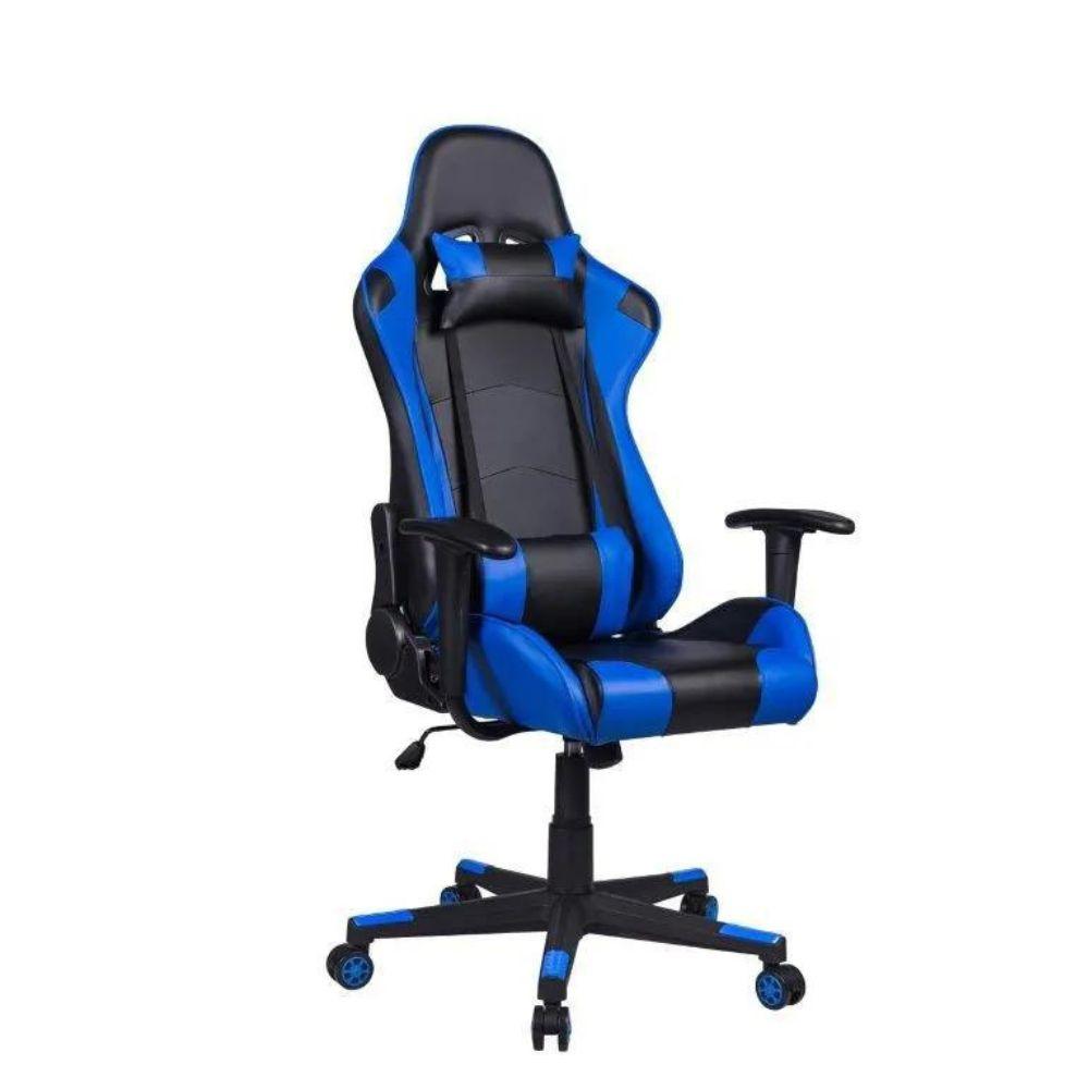 Cadeira Gamer Pelegrin em Couro PU Reclinável PEL-3012 Preta e Azul