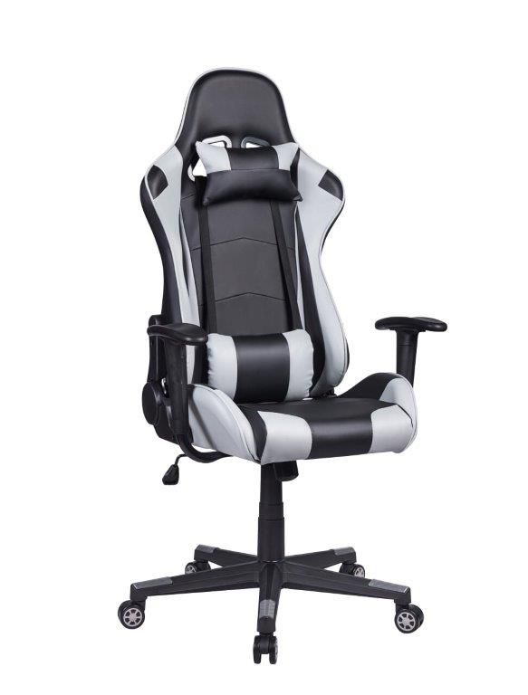 Cadeira Gamer Pelegrin em Couro PU Reclinável PEL-3012 Preta e Cinza