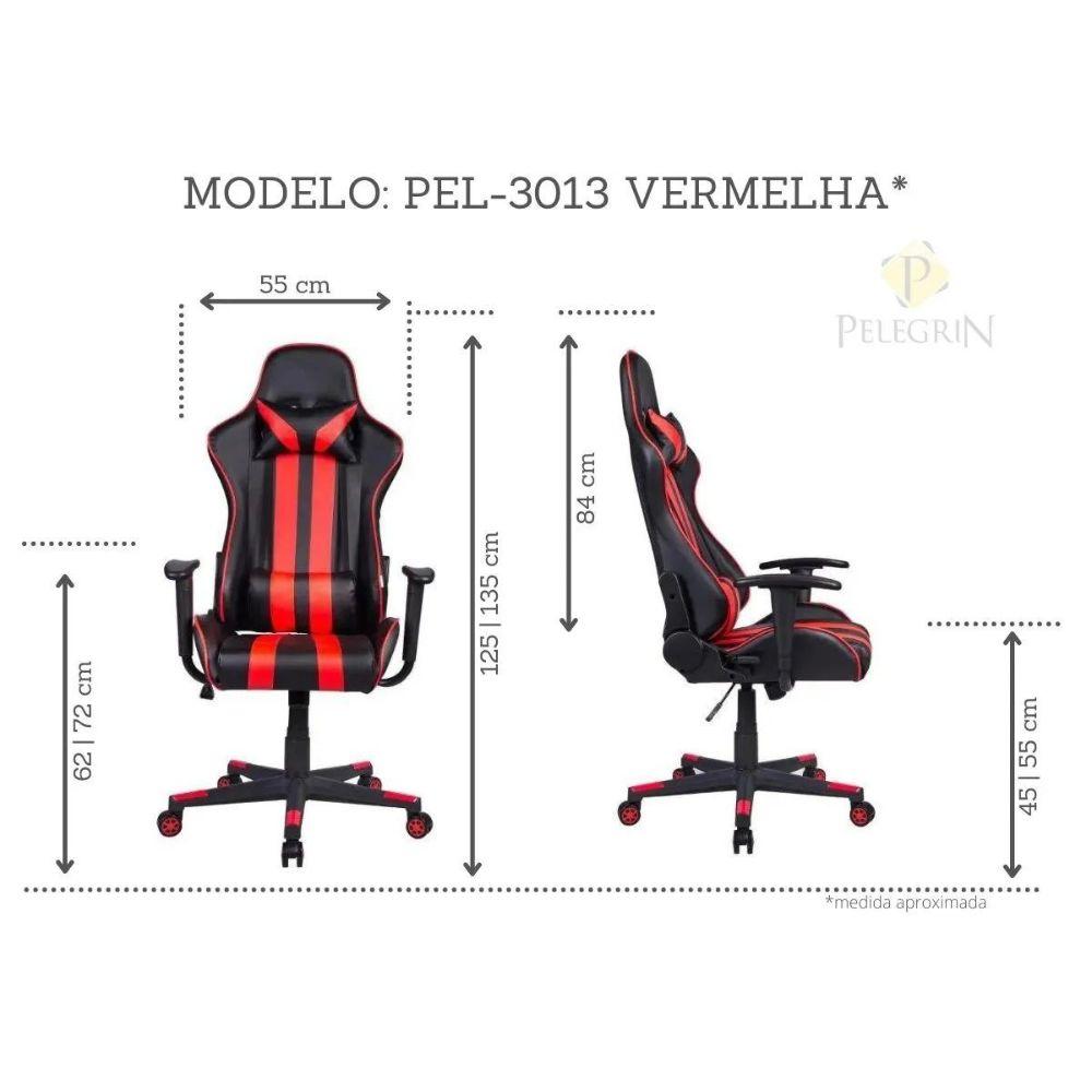 Cadeira Gamer Pelegrin em Couro PU Reclinável PEL-3013 Preta e Vermelha
