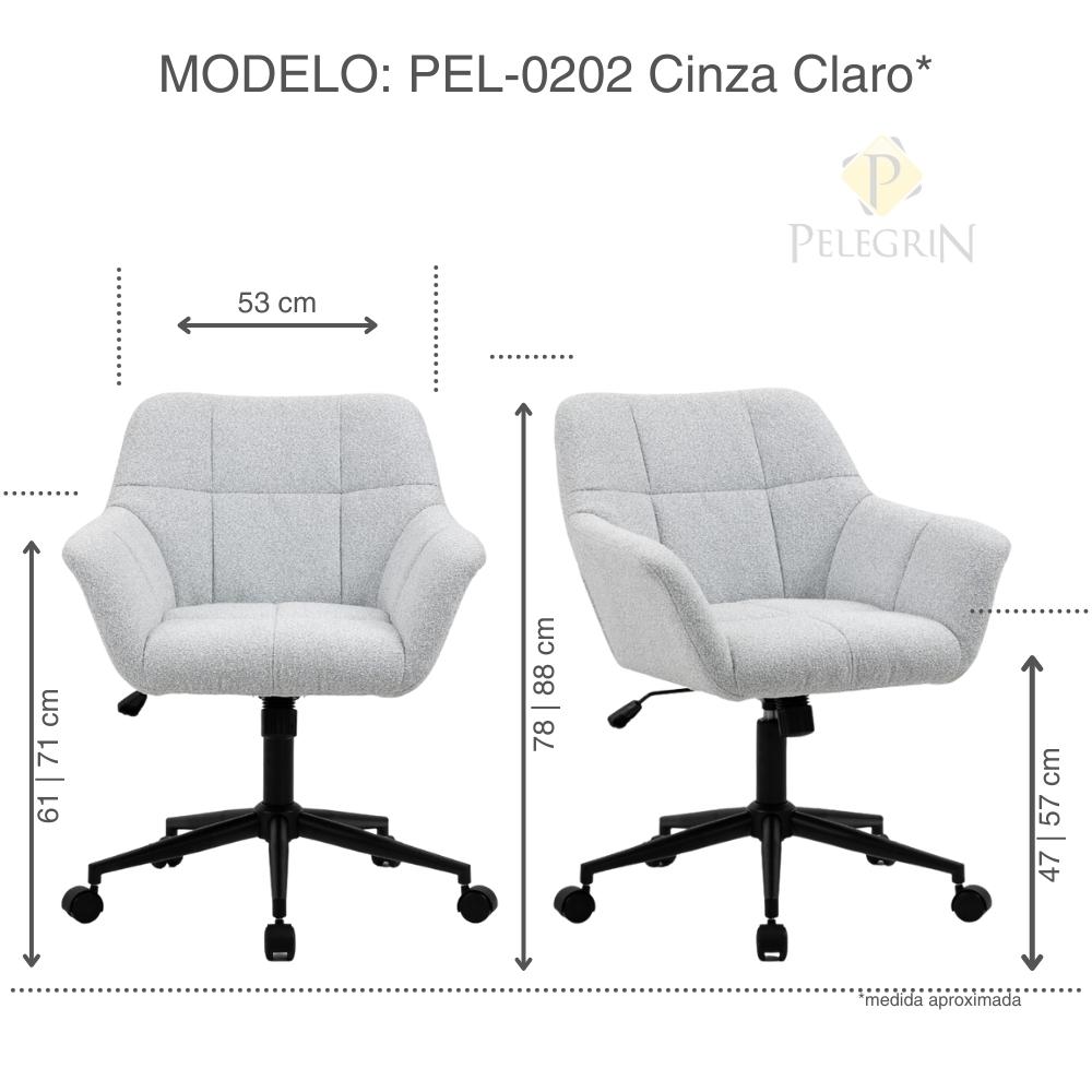 Cadeira Poltrona Giratória Pelegrin PEL-0202 Tecido Cinza Claro