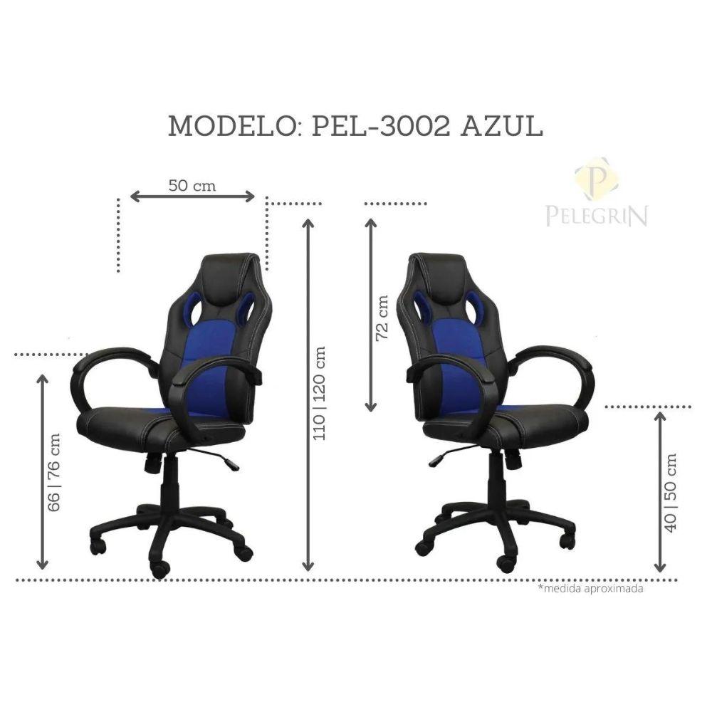 Cadeira Presidente Gamer em Couro PU Preta com Azul Pelegrin PEL – 3002
