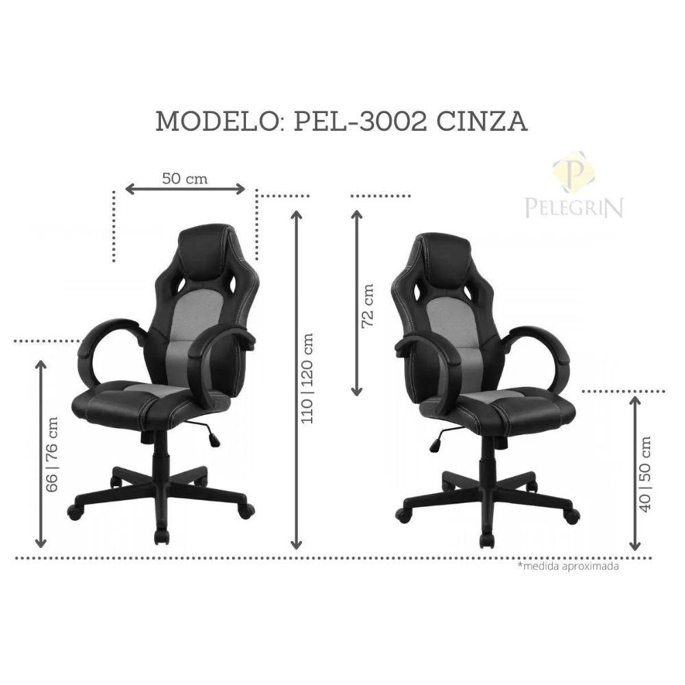 Cadeira Presidente Gamer em Couro PU Preta com Cinza Pelegrin PEL – 3002