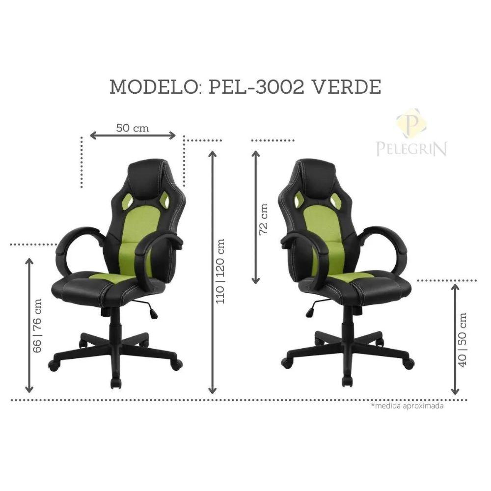 Cadeira Presidente Gamer em Couro PU Preta com Verde Pelegrin PEL – 3002
