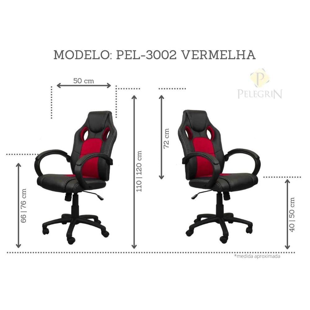 Cadeira Presidente Gamer em Couro PU Preta com Vermelho Pelegrin PEL – 3002