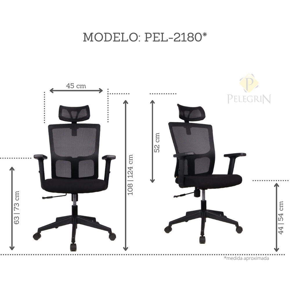 Cadeira Presidente Pelegrin PEL-2180 Tela Mesh Preta