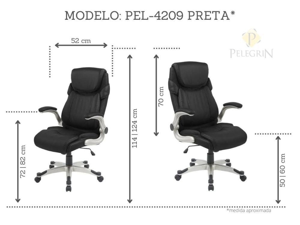 Cadeira Presidente Pelegrin PEL-4209 em Couro Pu Preto