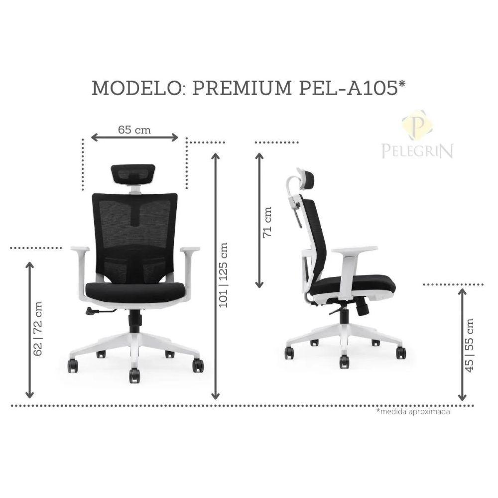 Cadeira Presidente Pelegrin Premium PEL-A105 Branca com Tela Mesh Preta