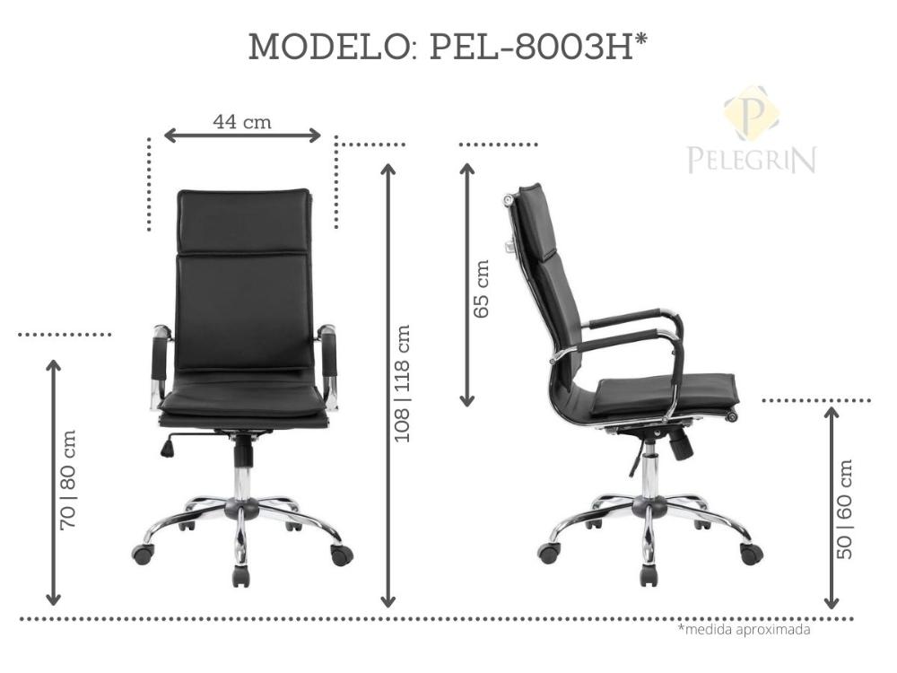 Cadeira Presidente Pelegrin em Couro PU PEL-8003H Preta Design Charles Eames