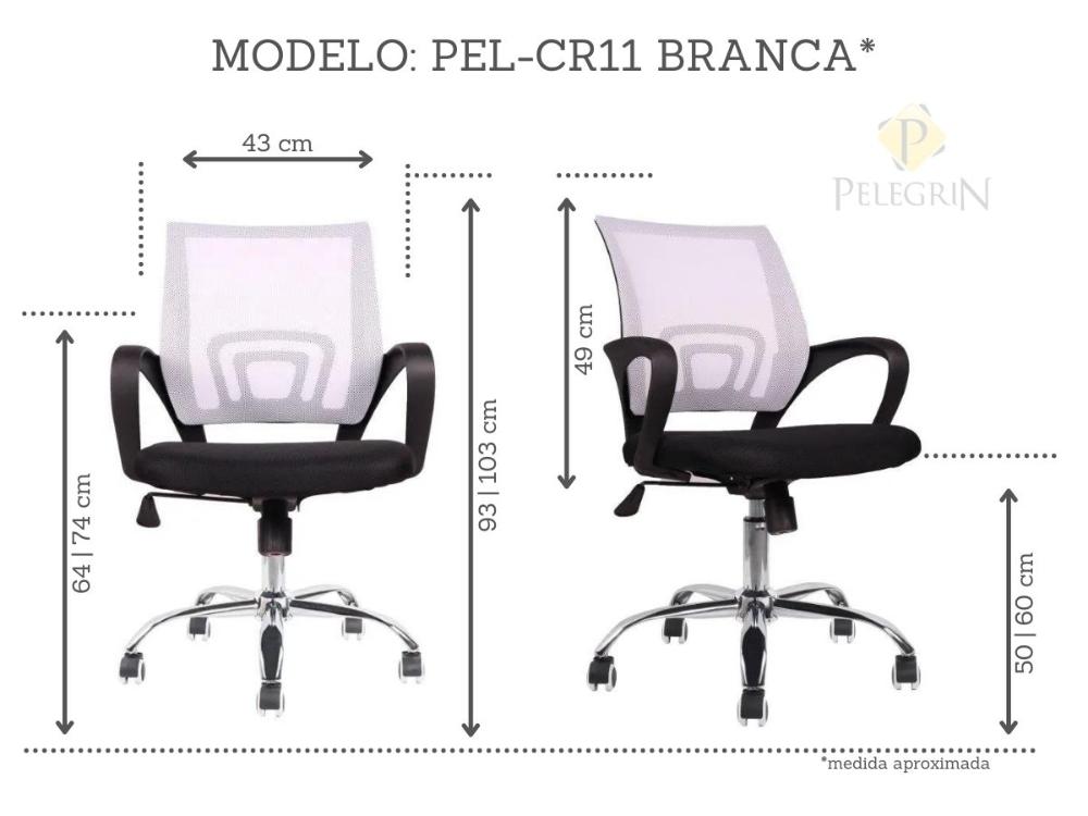 Cadeira de Escritório Diretor Pelegrin PEL-CR11 Preta e Branca