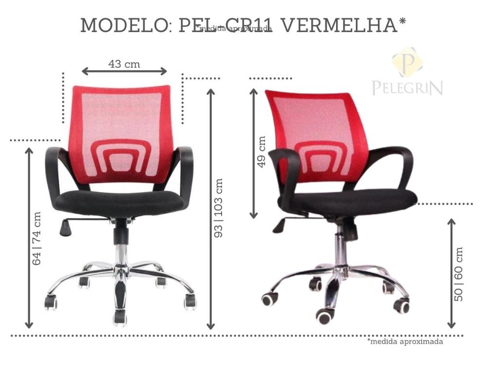 Cadeira de Escritório Diretor Pelegrin PEL-CR11 Preta e Vermelha