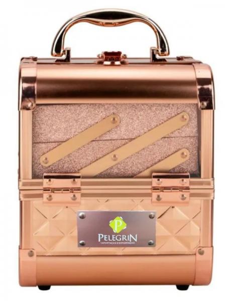 Maleta Maquiagem Joias Alumínio e Acrílico Pelegrin PEL-M1012 Rose Gold