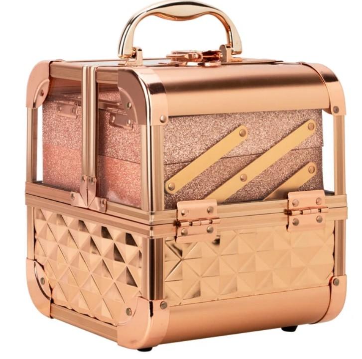 Maleta Maquiagem Joias Alumínio e Acrílico Pelegrin PEL-M1012 Rose Gold