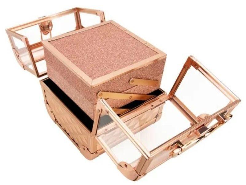 Maleta Maquiagem Joias Alumínio e Acrílico Pelegrin PEL-M1012 Rose Gold