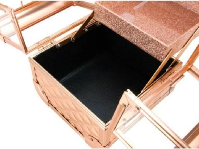 Maleta Maquiagem Joias Alumínio e Acrílico Pelegrin PEL-M1012 Rose Gold