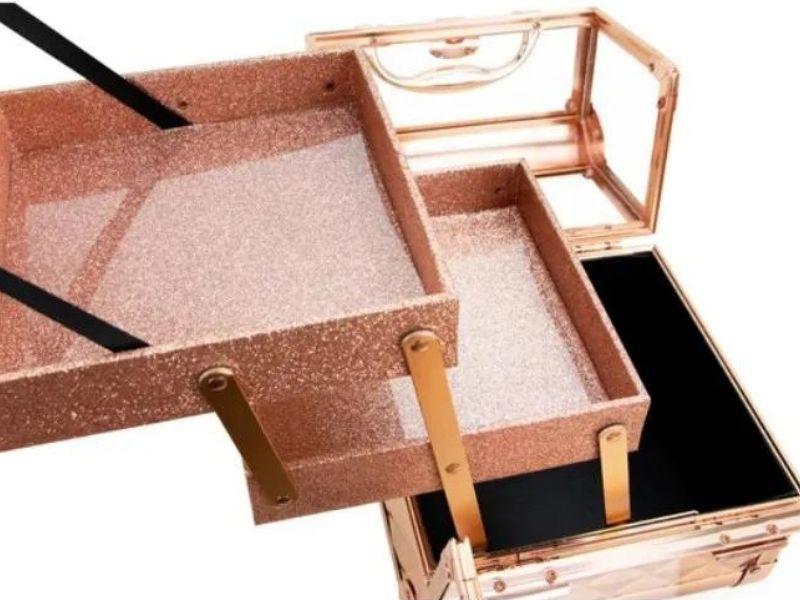 Maleta Maquiagem Joias Alumínio e Acrílico Pelegrin PEL-M1012 Rose Gold