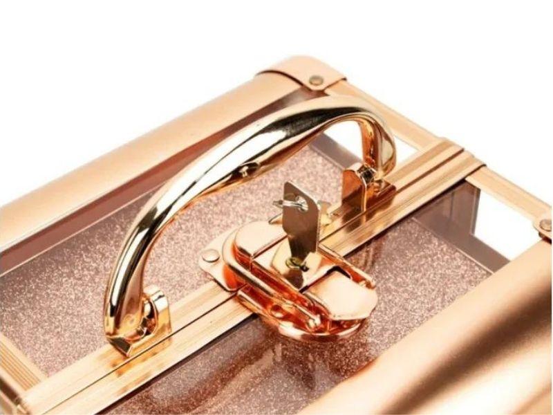 Maleta Maquiagem Joias Alumínio e Acrílico Pelegrin PEL-M1012 Rose Gold