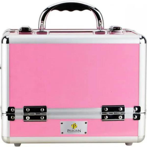Maleta Maquiagem Joias Manicure Alumínio ABS Pelegrin PEL-M1009 Rosa
