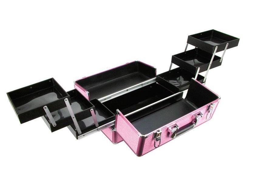 Maleta Maquiagem Joias Manicure Alumínio ABS Pelegrin PEL-M1015 Rosa Cristal