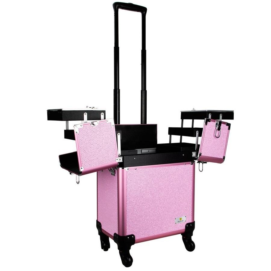 Maleta Maquiagem Profissional Alumínio ABS 3 em 1 Pelegrin PEL-M1022 Rosa Cristal