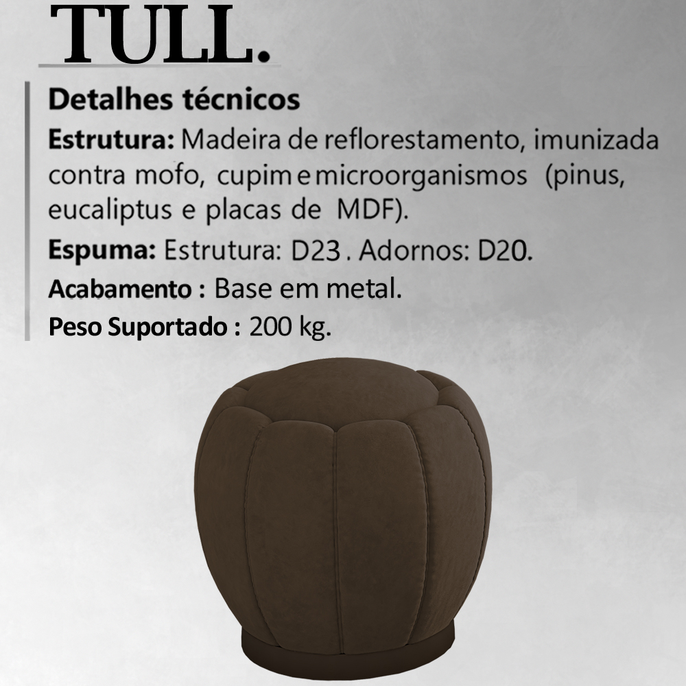 Kit 2 Puff Puf Para Sala Base Metal Chocolate Tull SL 942 Veludo Peer