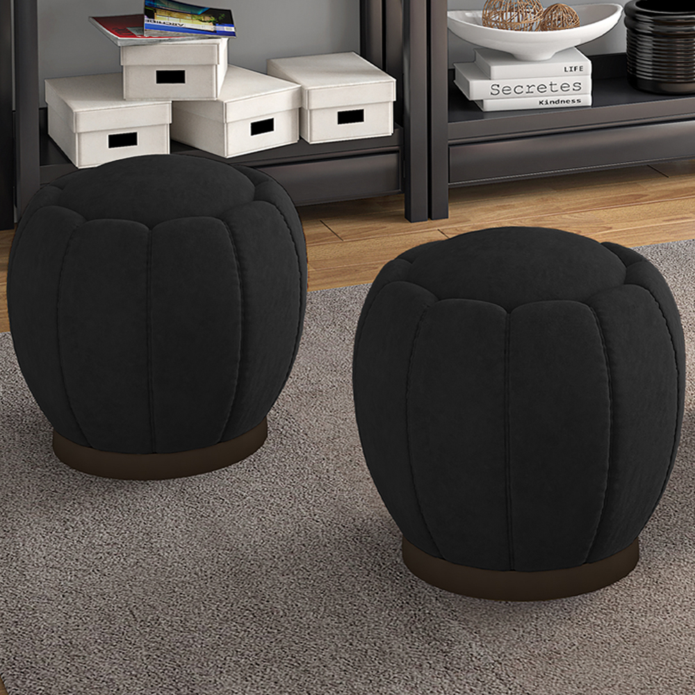 Kit 2 Puff Puf Para Sala Base Metal Chocolate Tull SL 944 Veludo Peer
