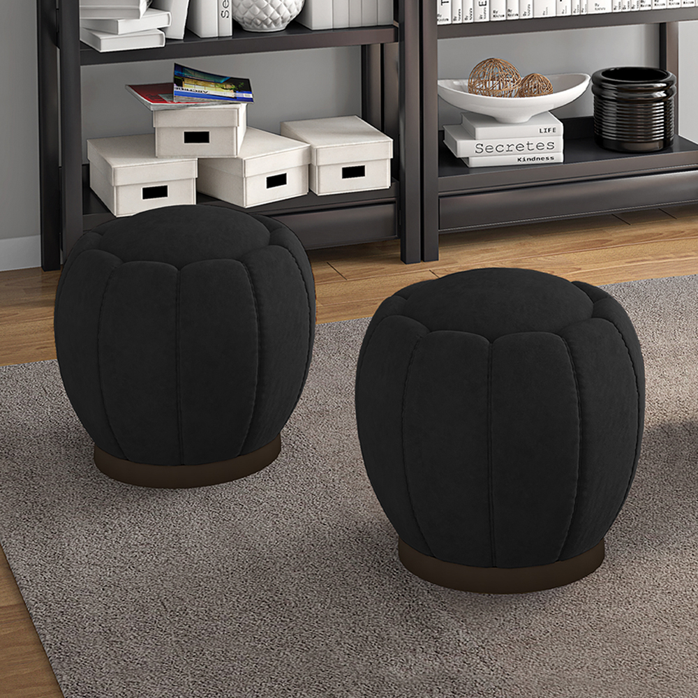 Kit 2 Puff Puf Para Sala Base Metal Chocolate Tull SL 944 Veludo Peer