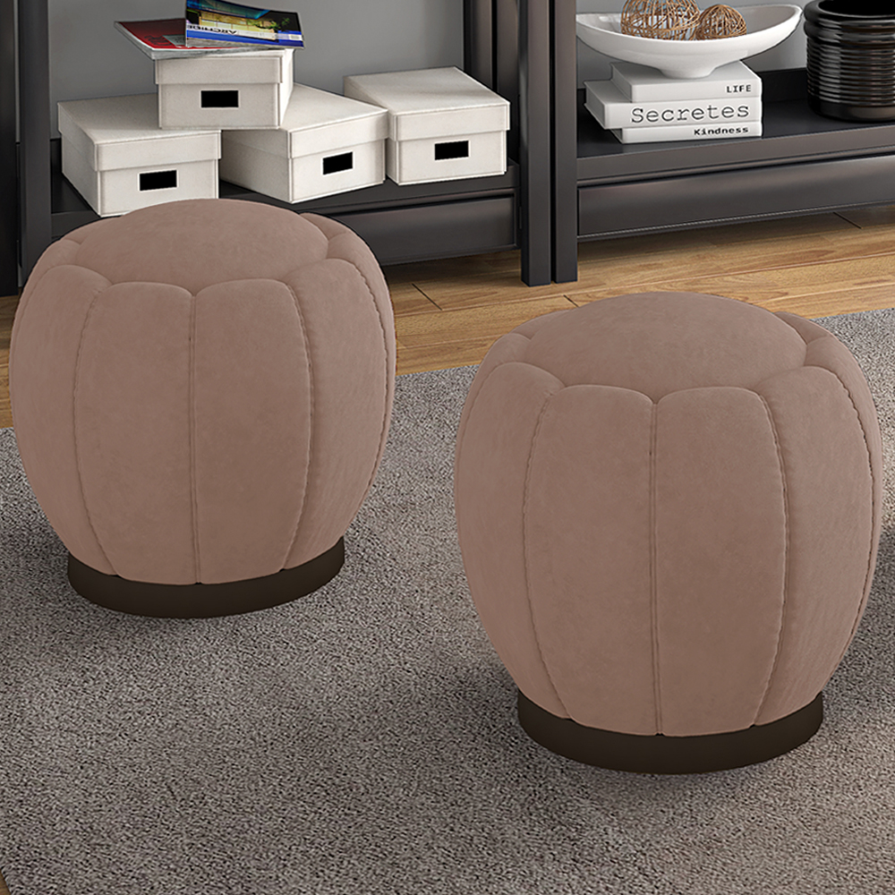 Kit 2 Puff Puf Para Sala Base Metal Chocolate Tull SL 949 Veludo Peer