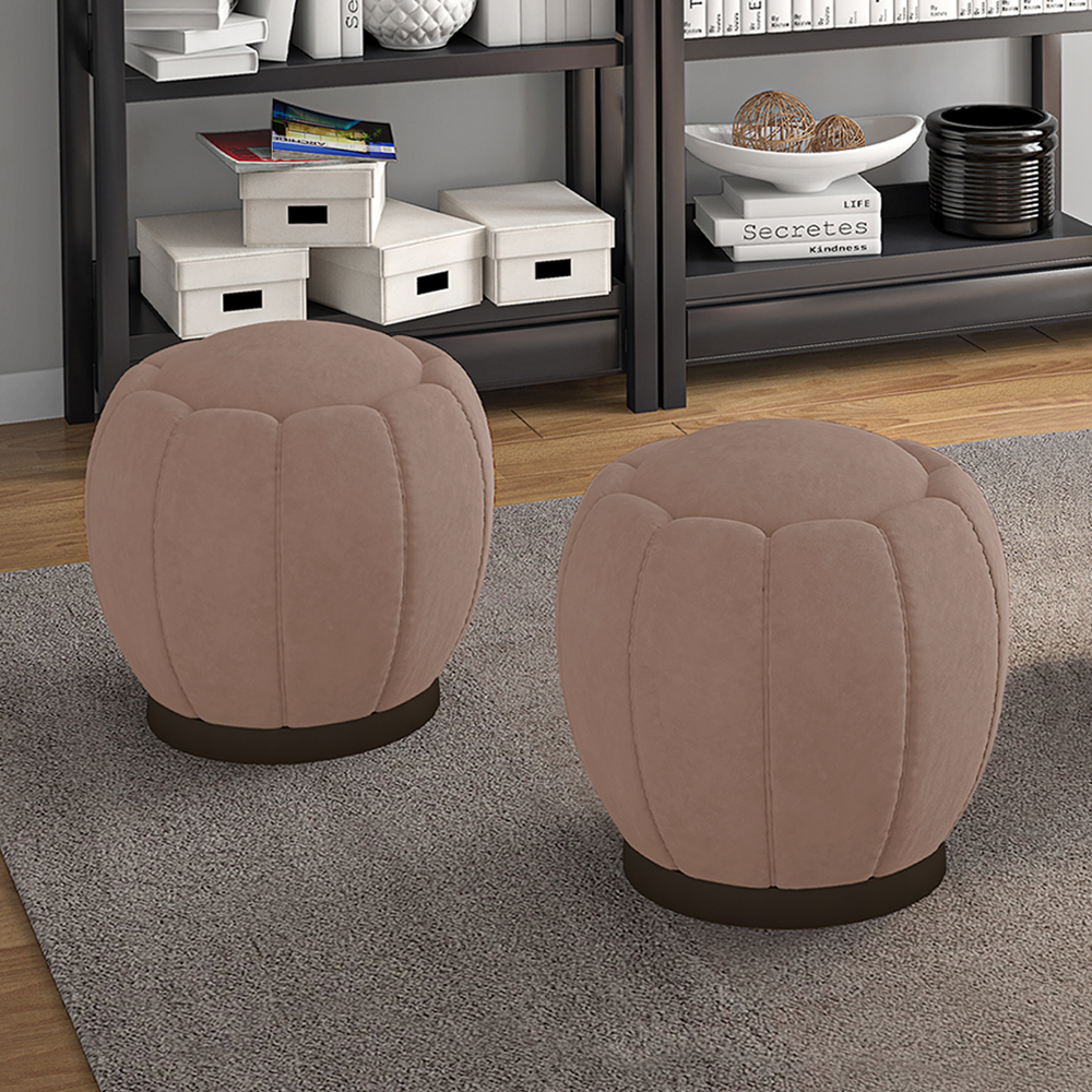Kit 2 Puff Puf Para Sala Base Metal Chocolate Tull SL 949 Veludo Peer