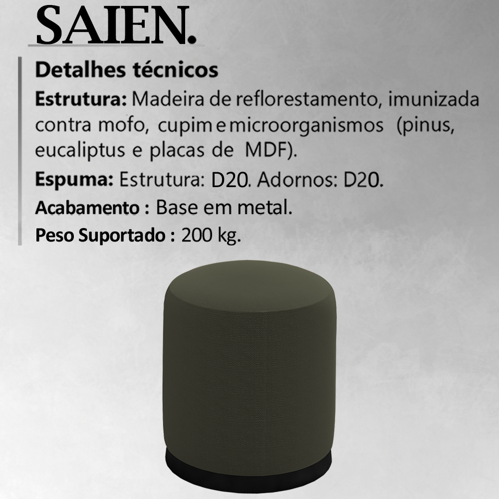 Kit 2 Puff Puf Para Sala Base Metal Preto Saien Linho SL 74 Peer