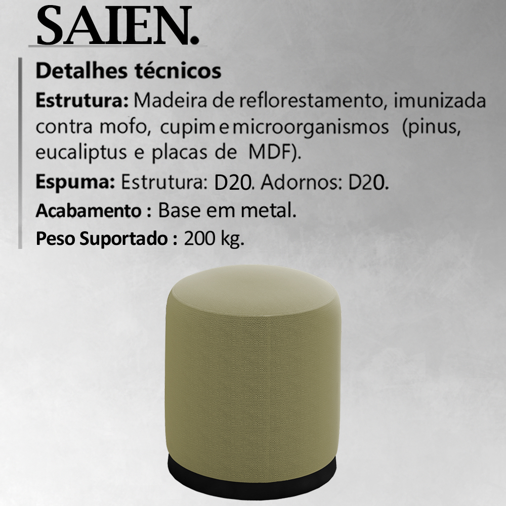 Kit 2 Puff Puf Para Sala Base Metal Preto Saien Linho SL 75 Peer