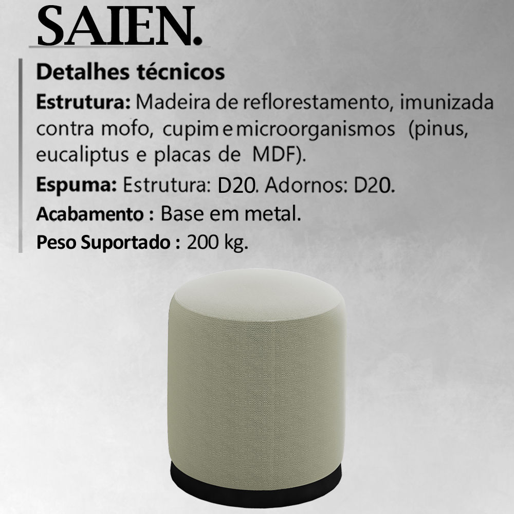 Kit 2 Puff Puf Para Sala Base Metal Preto Saien Linho SL 76 Peer