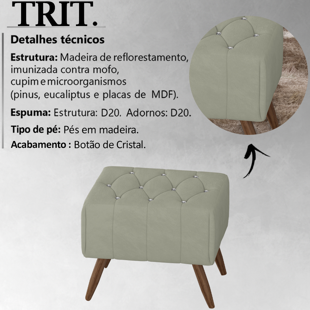 Kit 2 Puff Puf Para Sala Pes Madeira Trit Veludo SL 940 Peer