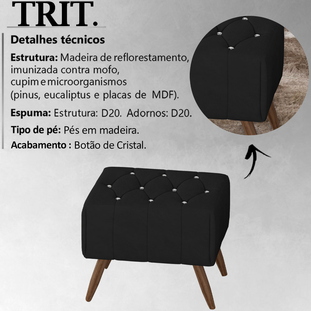 Kit 2 Puff Puf Para Sala Pes Madeira Trit Veludo SL 944 Peer