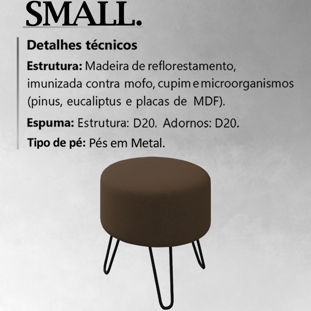 Kit 2 Puff Puf Para Sala Pes Metal Small Veludo SL 942 Peer