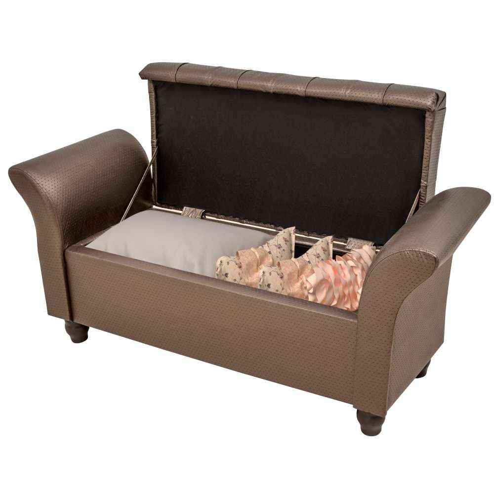 Puff Baú Decorativo com Pés de Madeira Egeo 1,60 TCS-357 Marrom - Perfan