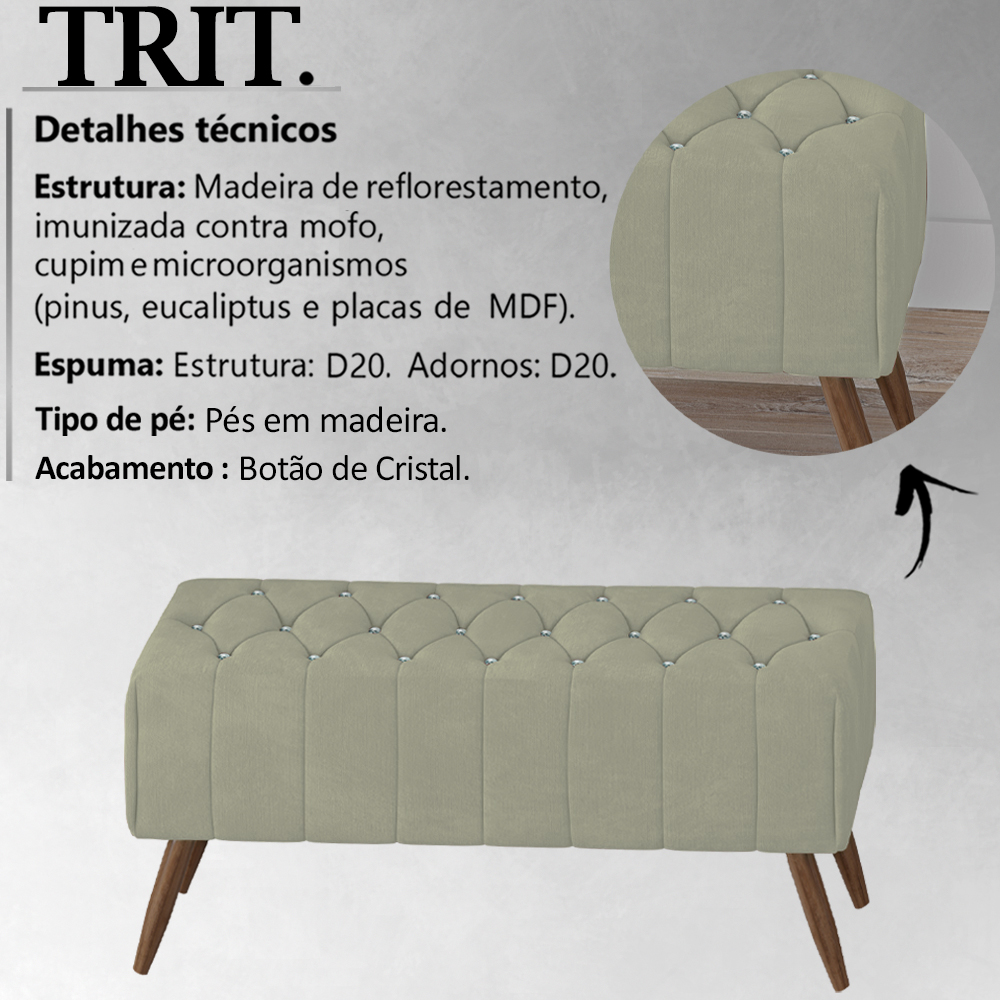 Puff Puf Para Sala 100 cm Pes Madeira Trit Veludo SL 940 Peer