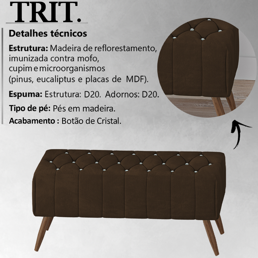 Puff Puf Para Sala 100 cm Pes Madeira Trit Veludo SL 942 Peer