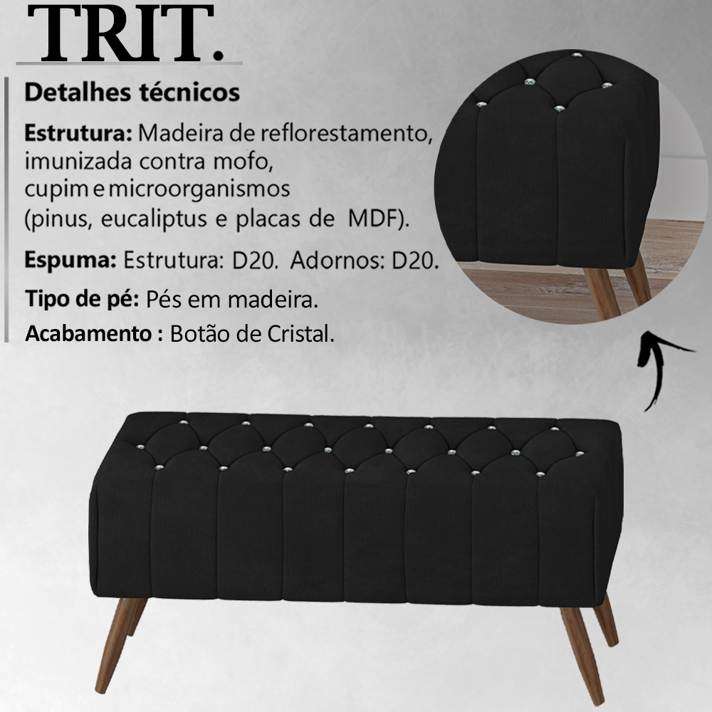 Puff Puf Para Sala 100 cm Pes Madeira Trit Veludo SL 944 Peer