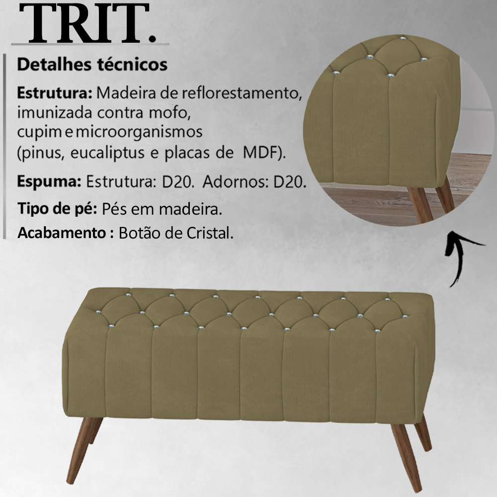 Puff Puf Para Sala 100 cm Pes Madeira Trit Veludo SL 945 Peer