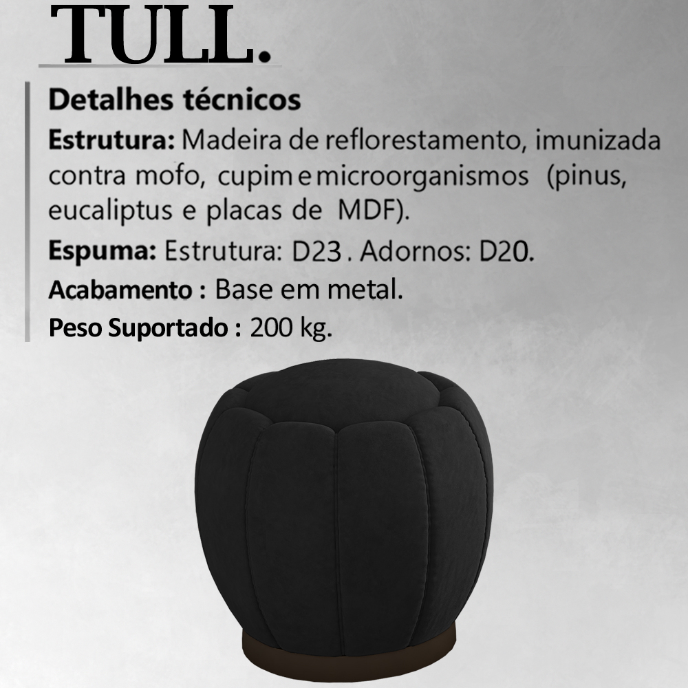 Puff Puf Para Sala Base Metal Chocolate Tull Veludo SL 944 Peer