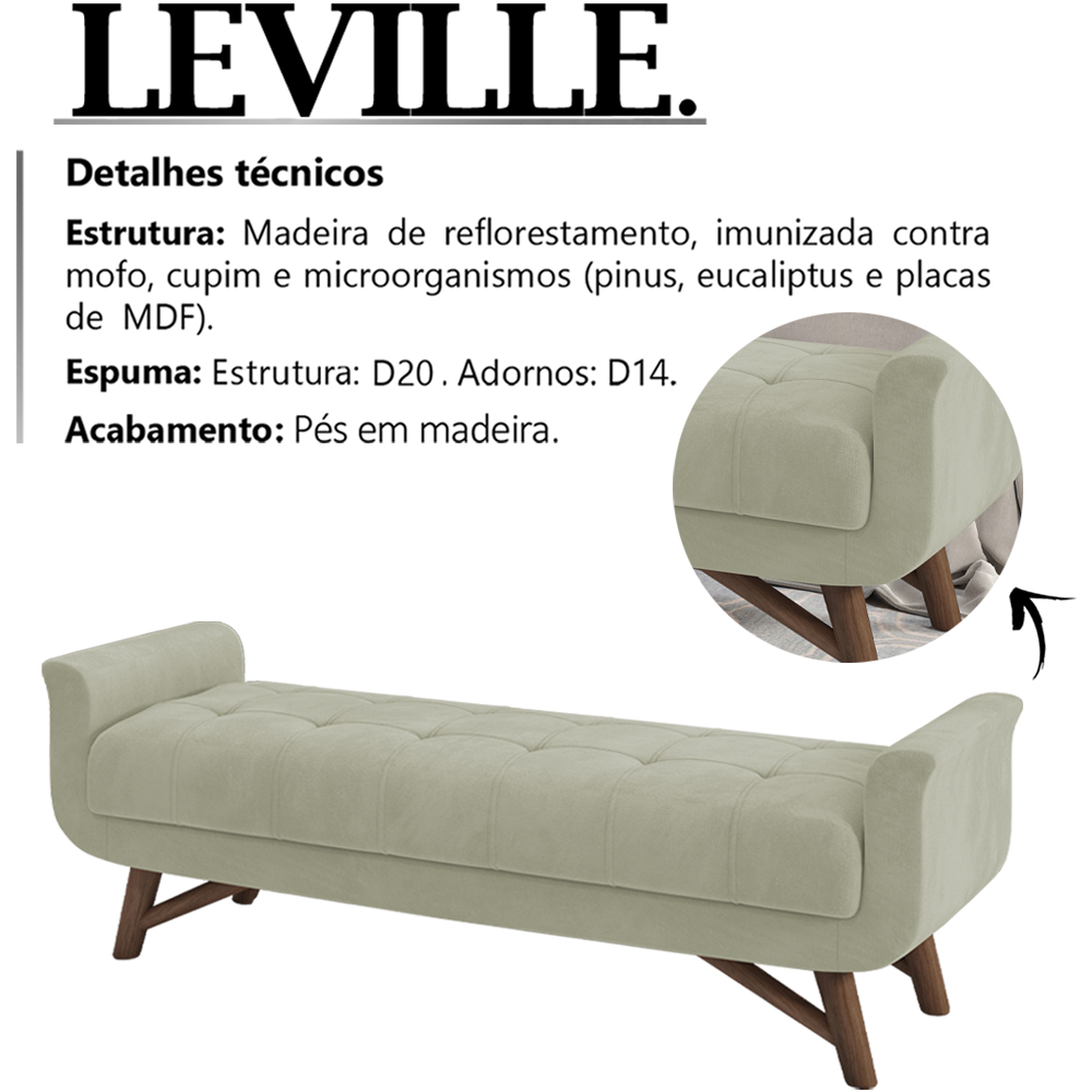 Puff Recamier 140 cm Pes Madeira Leville Veludo SL 940 Peer