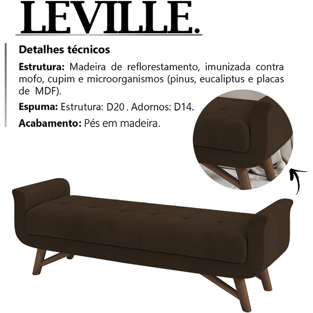 Puff Recamier 140 cm Pes Madeira Leville Veludo SL 942 Peer