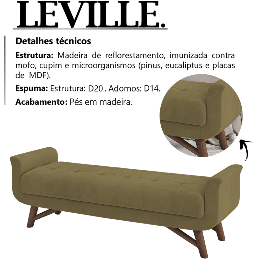 Puff Recamier 140 cm Pes Madeira Leville Veludo SL 945 Peer