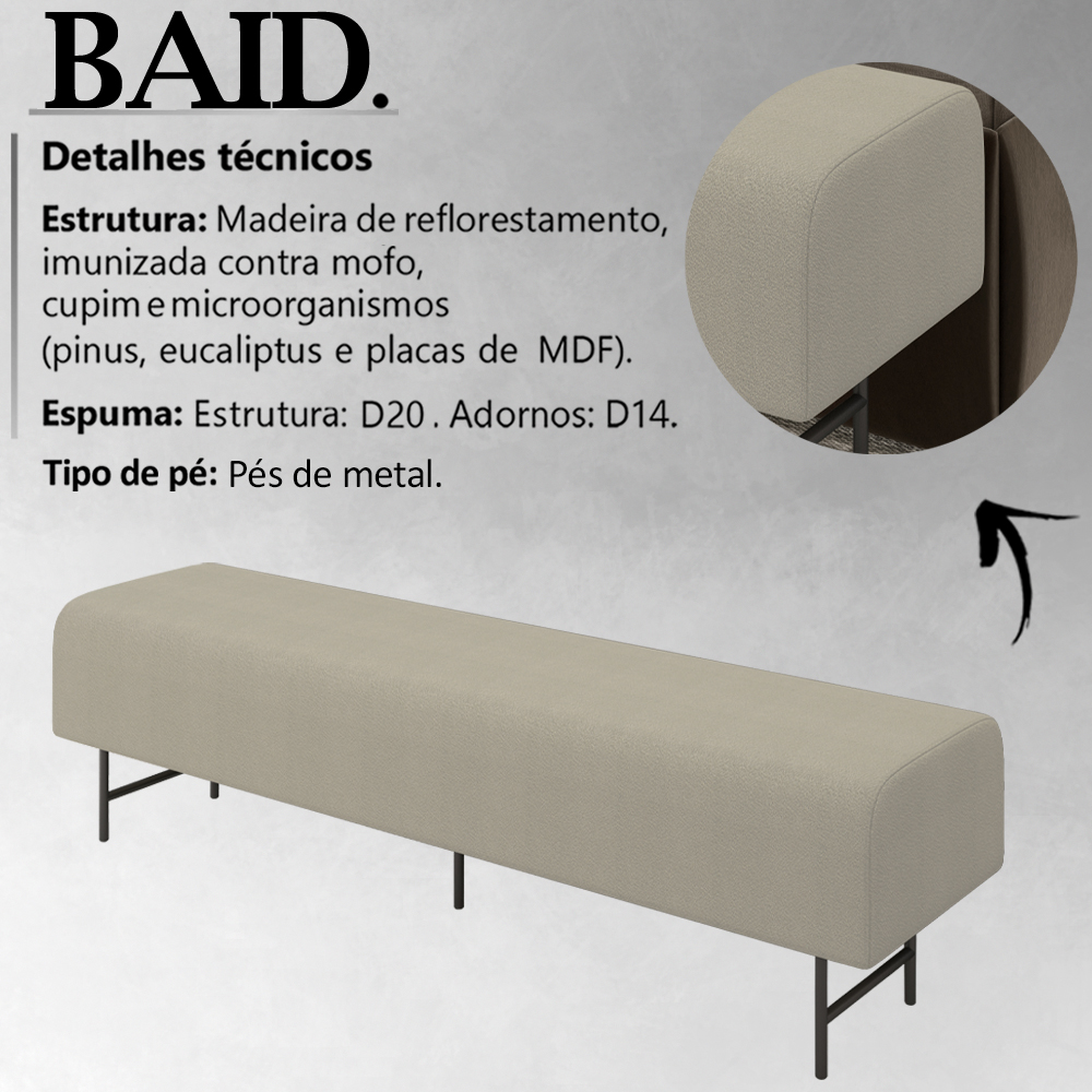 Puff Recamier 143 cm Pes Metal Baid Veludo SL 940 Peer