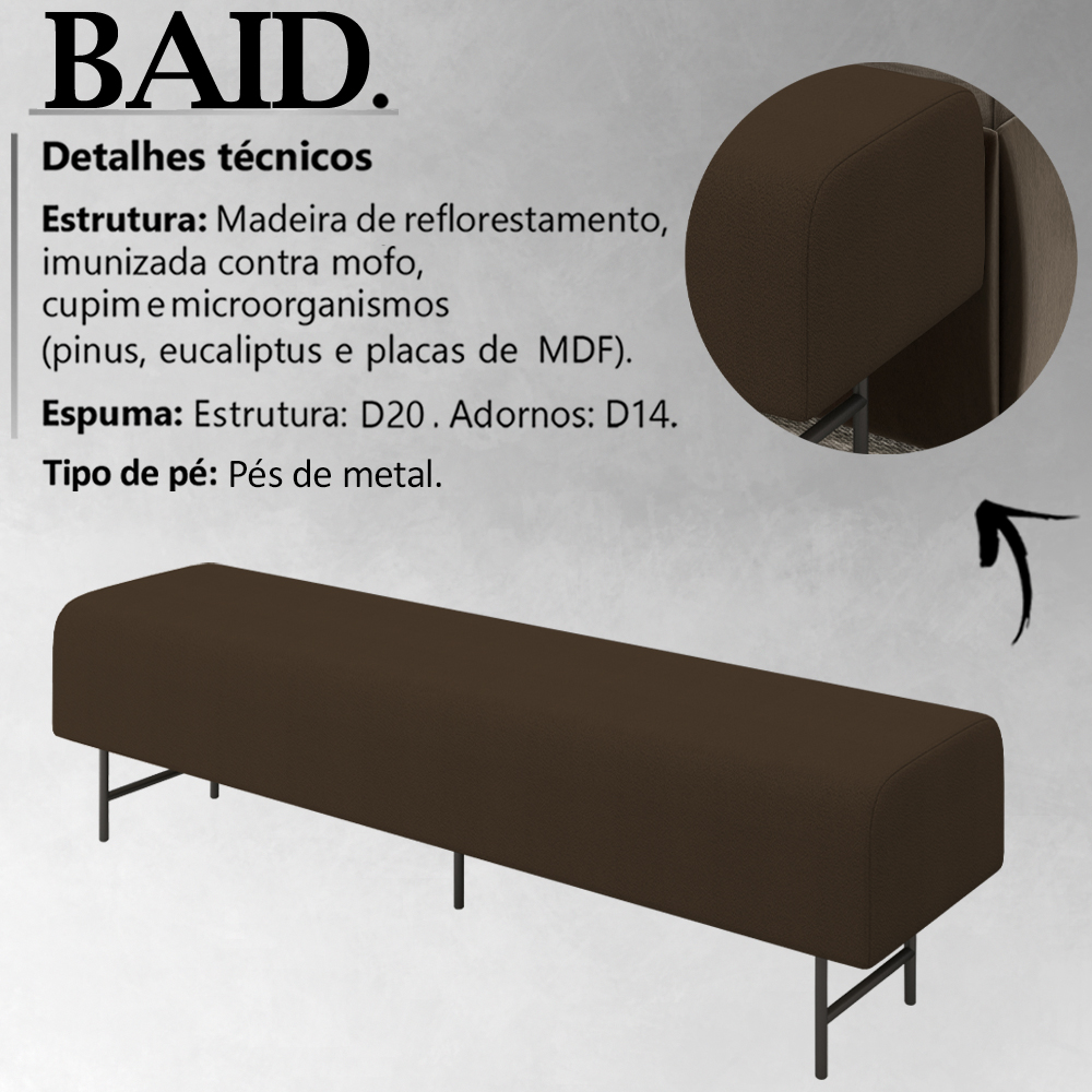 Puff Recamier 143 cm Pes Metal Baid Veludo SL 942 Peer